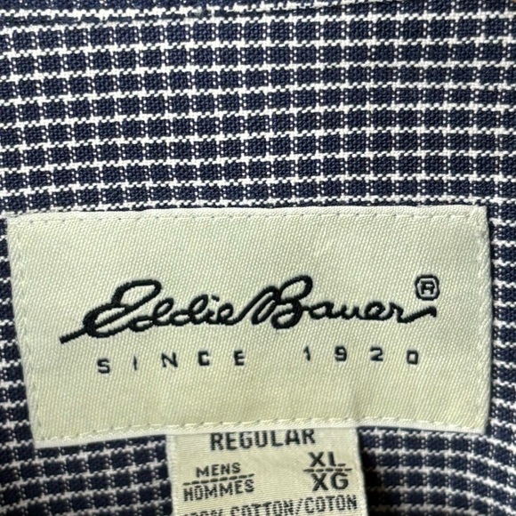 Eddie Bauer Navy Blue Micro Plaid Button Down Shirt Size XL Long Sleeve Cotton - Picture 3 of 8